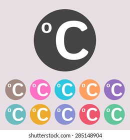 Celsius symbol icon. Set of colored icons.
