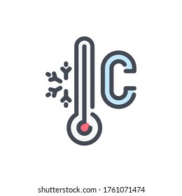 Icono de la línea de color Temperatura Celsius. Signo colorido del contorno vectorial de grado termómetro.