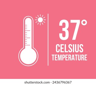 Temperatura de 37° Celsius. Vector 37 grados, concepto de clima caliente. Termómetro que mide la sensación térmica