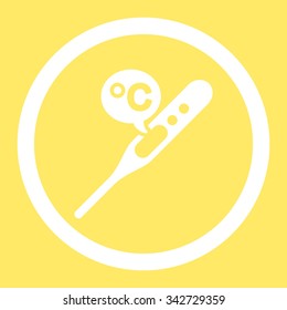 Celsius Temperature vector icon. Style is flat rounded symbol, white color, rounded angles, yellow background.
