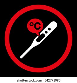 Celsius Temperature vector icon. Style is bicolor flat rounded symbol, red and white colors, rounded angles, black background.