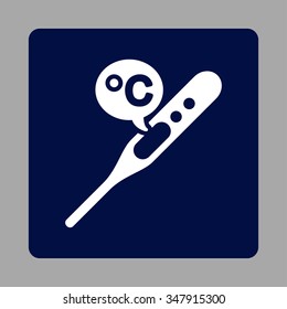Celsius Temperature vector icon. Style is flat rounded square button, white and dark blue colors, silver background.