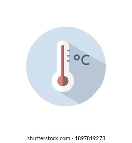 Termómetro Celsius. Icono plano en un círculo. Ilustración de vectores meteorológicos