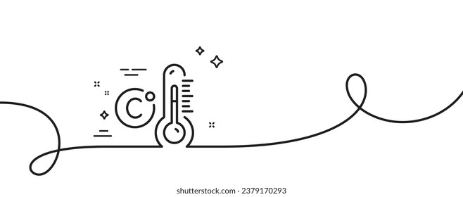 Icono de la línea del termómetro Celsius. Una línea continua con curl. Signo de diagnóstico de temperatura. Símbolo medidor de la fiebre. Cinta de contorno simple del termómetro de Celsius. Patrón de curva de bucle. Vector