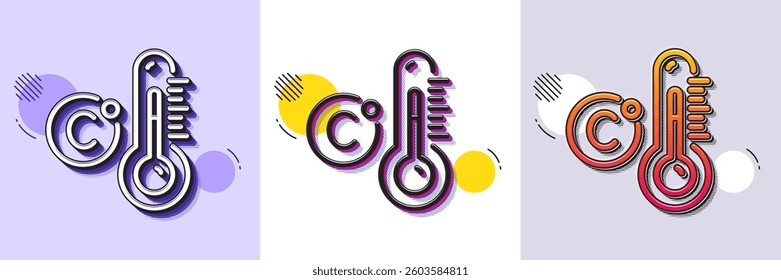 Celsius thermometer line icon. Halftone dotted pattern. Gradient icon with grain shadow. Temperature diagnostic sign. Fever measuring symbol. Line celsius thermometer icon. Various designs. Vector