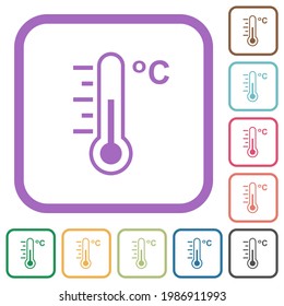 Celsius thermometer medium temperature simple icons in color rounded square frames on white background