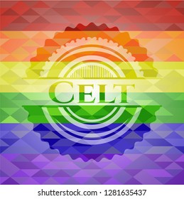 Celt emblem on mosaic background with the colors of the LGBT flag