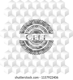 Celt grey badge with geometric cube white background