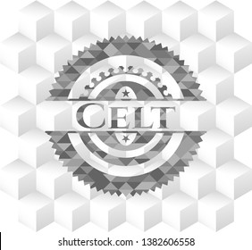Celt grey badge with geometric cube white background