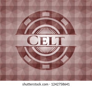 Celt red seamless emblem with geometric pattern background.