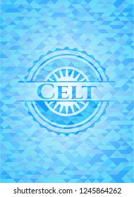 Celt sky blue emblem. Mosaic background