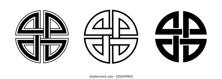 Celtic Ancient Shield Knot Symbol Of Protection Vector Illustration Set Isolated on White