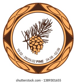 Celtic astrological horoscope. Druid tree calendar. Pine: from February 19 to February 28/29 and from August 24 to September 2. Decorative dishes. Ancient runes