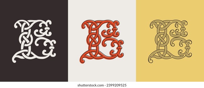 Celtic-B-Monogramm-Set. Insellöser Stil mit authentischen Knoten und miteinander verflochtenen Akkorden. Briten, Iren oder Sachsen überschneiden sich das Monogramm. Mittelalterliche Tätowierung, St. Patrick Day Logo und Sportbekleidung.