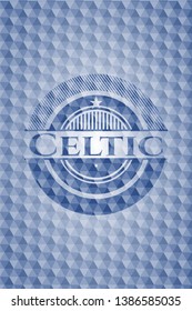 Celtic blue emblem or badge with abstract geometric pattern background. Vector Illustration. Detailed.