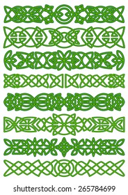 Celtic borders with floral traditional green tracery ornament for tattoo or ethnic decor design 