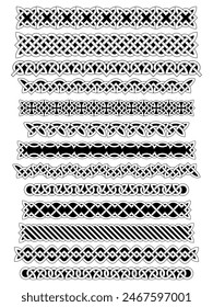 Celtic borders with celtic knots, knotted braid ornaments northern Irish motifs collection. Tattoo viking style, vintage magical patterns vector set 