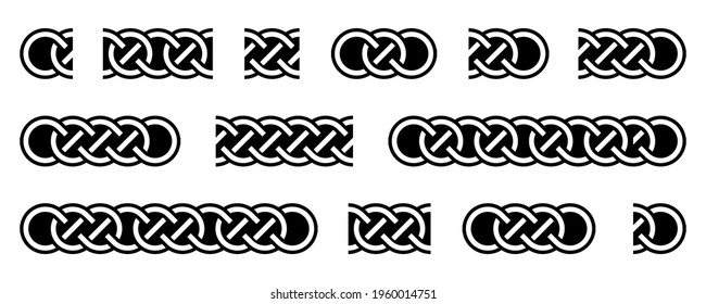 Celtic borders and knots. Traditional celtic ornament element, repear seamless pattern blocks. Braided black and white design for frame decoration. Vector illustration