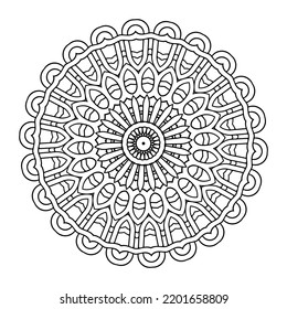 Mandala trenzada celta. Patrón de arte de líneas complejas redondeadas. Antecedentes de vectores tradicionales étnicos tribales. Patrón de círculo blanco y negro fractal. Ornamentos trenzados de líneas florales aisladas. Libro de colorear.