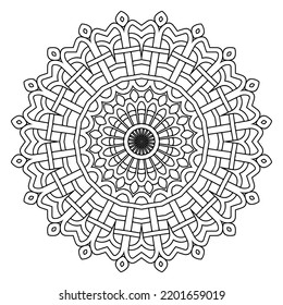 Celtic braided mandala. Round intricate line art pattern. Tribal ethnic traditional vector background. Celtic black and white circle pattern. Braided floral isolated lines ornaments. Coloring book. 