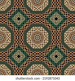 Celtic braided seamless pattern. Mandalas. Tribal ethnic traditional vector background. Braided ornaments. Colorful repeat decorative backdrop. Beautiful ornamental textured design. Endless texture.