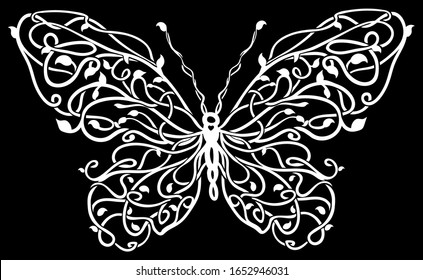 Celtic butterfly. Floral abstract patterned butterfly for logo or ceramic painting