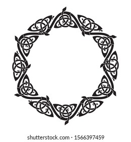 Celtic circle border stencil for logo. Stencil celtic frame for print. Irish ornament for design. Vector stock illustration on isolated white background.