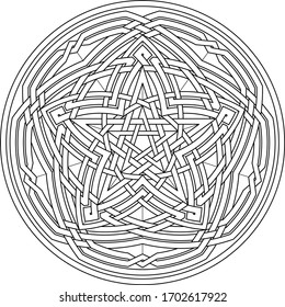 Celtic circular pattern with pentagram shape inside circle with floral vector geometric background