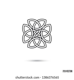 Celtic clover knot, intertwined triquetra symbols infinite ribbon outline vector illustration