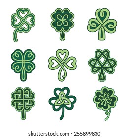 Celtic clover patterns. Clover vector set. 