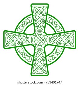 Celtic colored cross on a white background. Isolated green vector image.