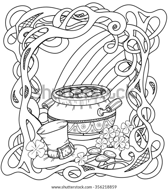 Celtic Coloring Page Pot Gold Rainbow Stock Vector Royalty Free 356218859