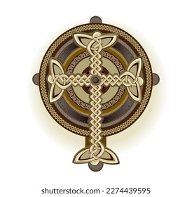 Celtic cross. Ancient Irish symbol. Ethnic magic sign. Celtic knot pattern. Old Nordic drawing. Vector illustration. Design for decoration, logo, tattoo, icon, sticker.