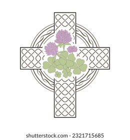 Celtic cross with clover, vector