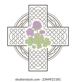 Celtic cross with clover, vector