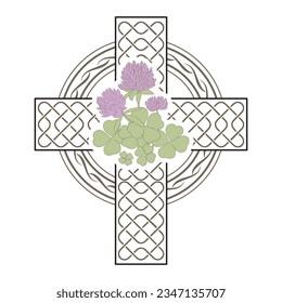Celtic cross with clover, vector