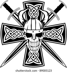 Celtic cross with crossed swords and  skull