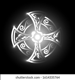 Celtic cross, glowing on a black background, vector illustration