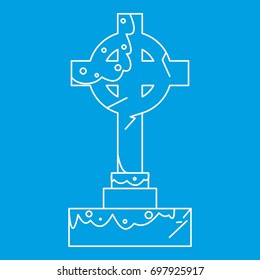 Celtic cross gravestone icon blue outline style isolated vector illustration. Thin line sign