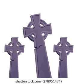 Celtic Cross Gravestones Vector Illustration for Halloween and Gothic Themes