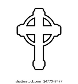 Celtic cross icon, Christian cross symbol, outline shape