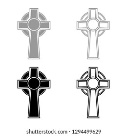 Celtic cross icon set grey black color vector illustration outline flat style simple image