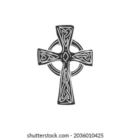 Celtic Cross Icon Silhouette Illustration. Irish Culture Religion Vector Graphic Pictogram Symbol Clip Art. Doodle Sketch Black Sign.