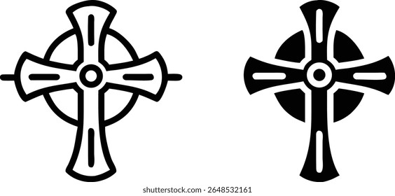 Celtic Cross Icons – Black and White Religious Christian Symbol Vector Illustration