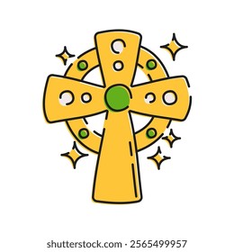 Celtic Cross Illustration, A traditional Irish cross with intricate patterns and shamrock elements.