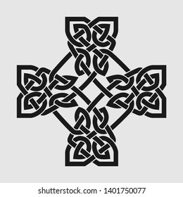 Celtic cross with interlaced ornament on a white background. Element for graphic design and tattoo