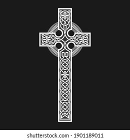 Celtic cross, isolated vector handmade on a dark background.