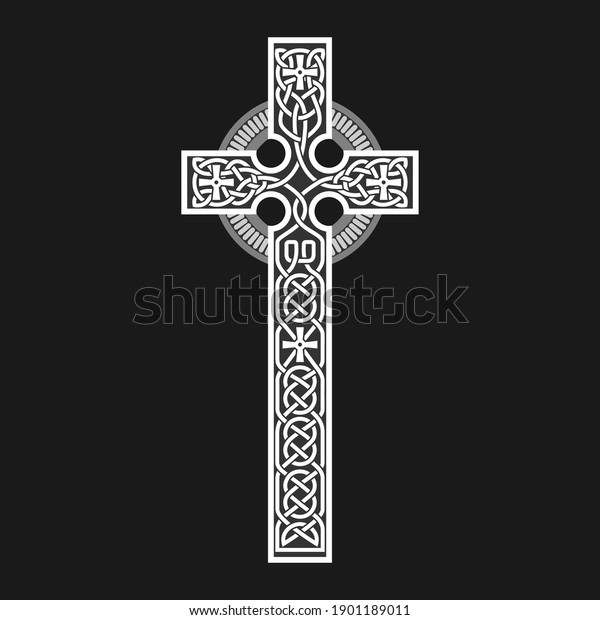 Celtic cross, isolated vector handmade on a\
dark background.