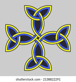 Celtic cross. Isolated vector, in yellow-blue colors. On a light background.