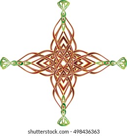 Celtic cross in celtic knot style shape ornament. Vintage color vector graphic element.